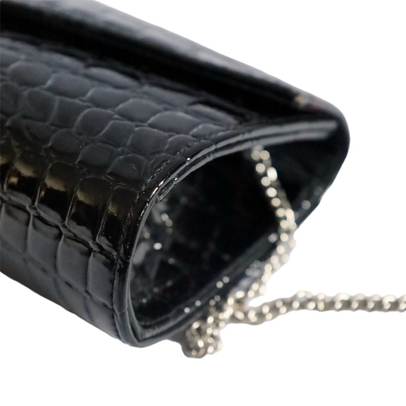 Black Patent Leather Clutch bag with Chain Strap - Picture 2 of 6